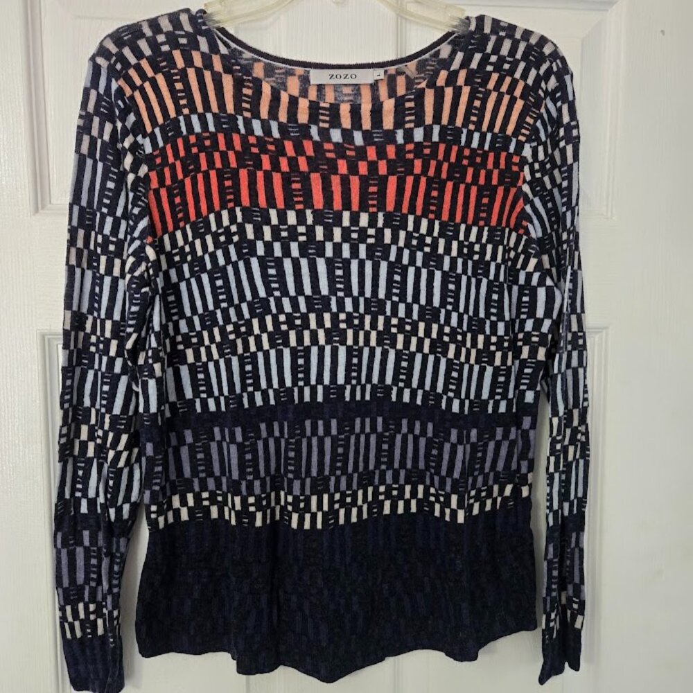 ZOZO lightweight linen blend L/S navy patterned sweater top Size L